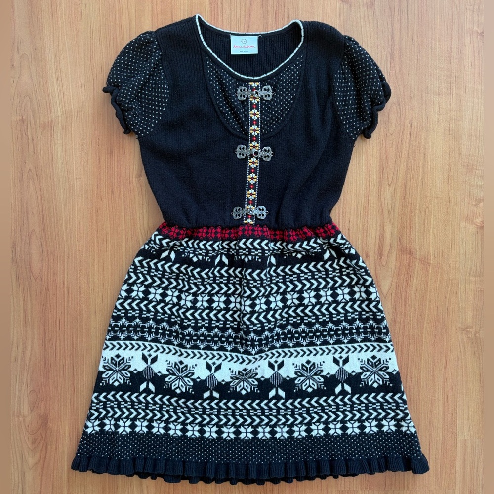 Hanna Andersson Black, White & Red Knit Patterned Dress
